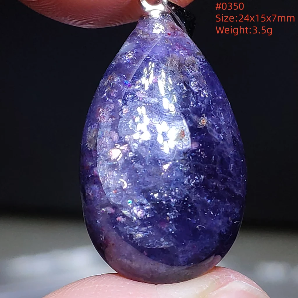 Blue Iolite Dichroite Pendant Necklace, Star Light Heart Drop