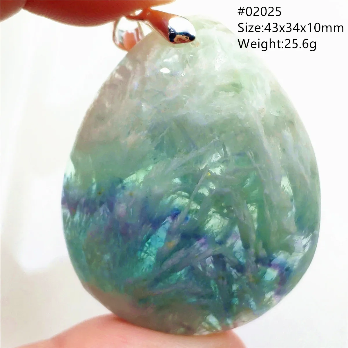 Natural Blue-Green Fluorite Water Drop Pendant Necklace - Image 2