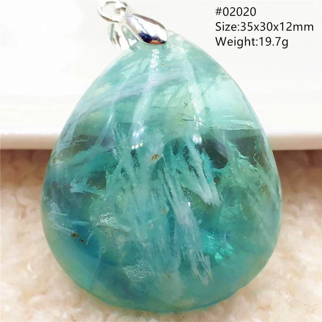 Natural Blue-Green Fluorite Water Drop Pendant Necklace