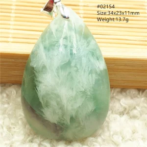 Natural Blue-Green Fluorite Water Drop Pendant Necklace - Image 23