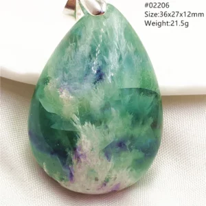Natural Blue-Green Fluorite Water Drop Pendant Necklace - Image 31