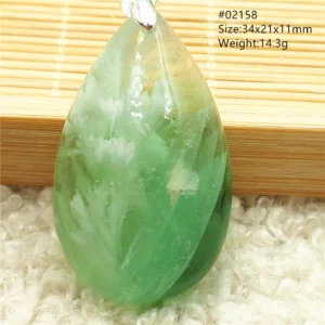 Natural Blue-Green Fluorite Water Drop Pendant Necklace - Image 16