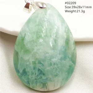 Natural Blue-Green Fluorite Water Drop Pendant Necklace - Image 28