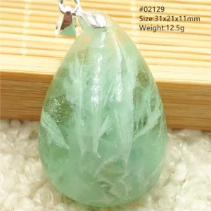 Natural Blue-Green Fluorite Water Drop Pendant Necklace - Image 39