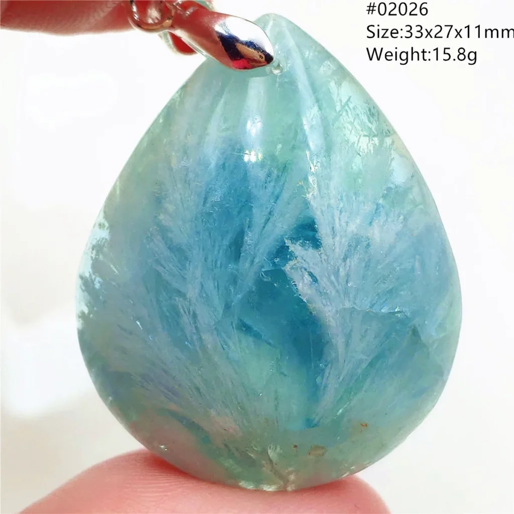 Natural Blue-Green Fluorite Water Drop Pendant Necklace