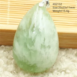 Natural Blue-Green Fluorite Water Drop Pendant Necklace - Image 13