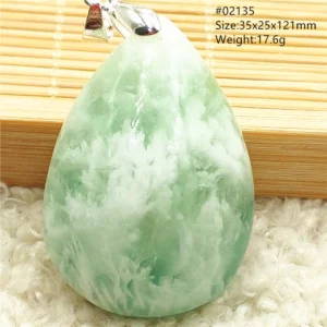 Natural Blue-Green Fluorite Water Drop Pendant Necklace - Image 14