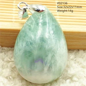 Natural Blue-Green Fluorite Water Drop Pendant Necklace - Image 15