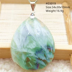 Natural Blue-Green Fluorite Water Drop Pendant Necklace - Image 40