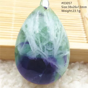 Natural Blue-Green Fluorite Water Drop Pendant Necklace - Image 67