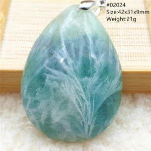 Natural Blue-Green Fluorite Water Drop Pendant Necklace - Image 4