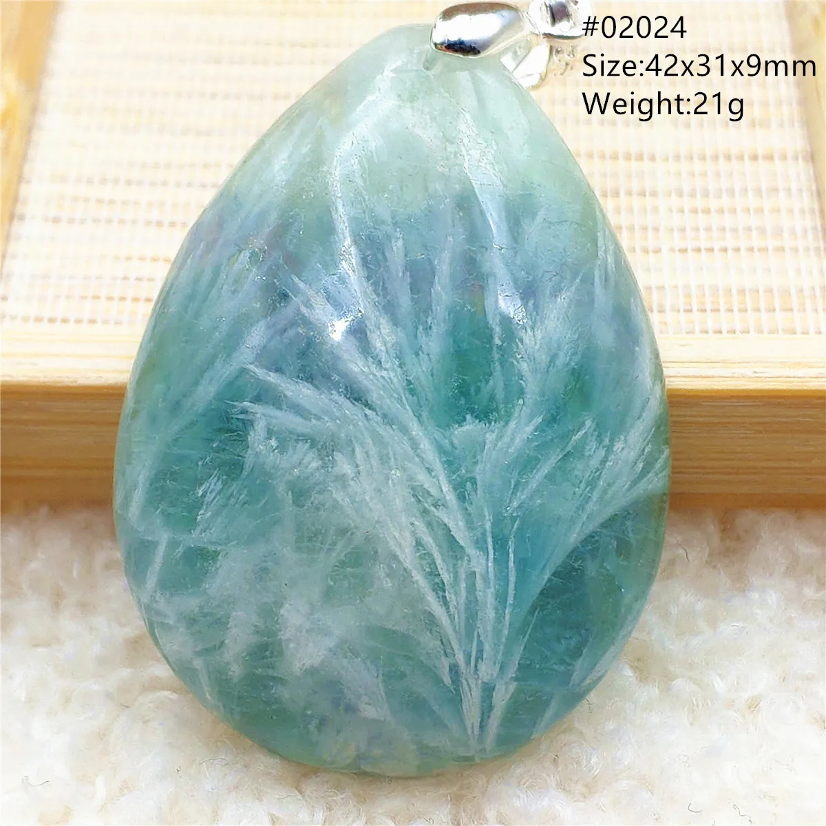 Natural Blue-Green Fluorite Water Drop Pendant Necklace - Image 4
