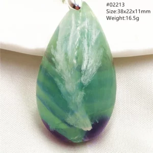 Natural Blue-Green Fluorite Water Drop Pendant Necklace - Image 32