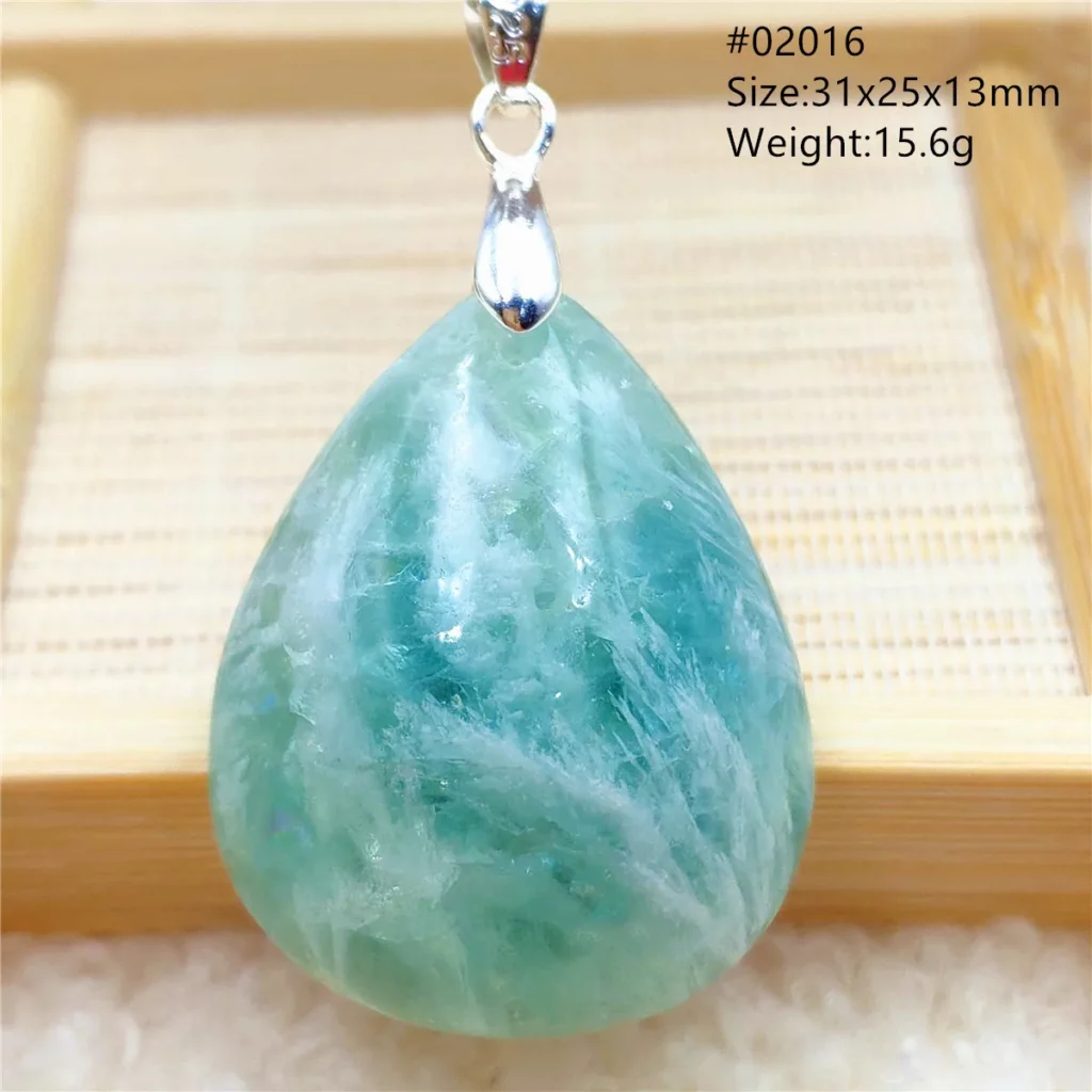 Natural Blue-Green Fluorite Water Drop Pendant Necklace