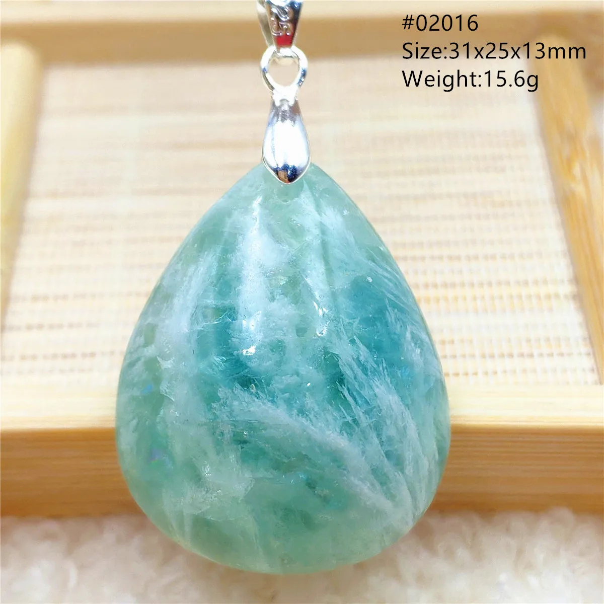 Natural Blue-Green Fluorite Water Drop Pendant Necklace - Image 5