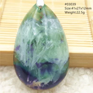 Natural Blue-Green Fluorite Water Drop Pendant Necklace - Image 45