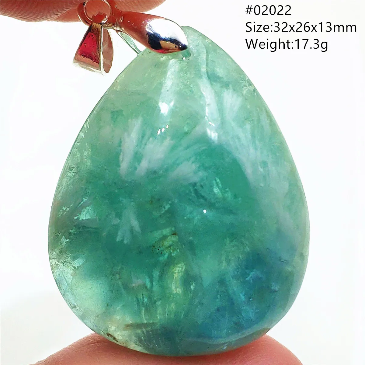 Natural Blue-Green Fluorite Water Drop Pendant Necklace - Image 6