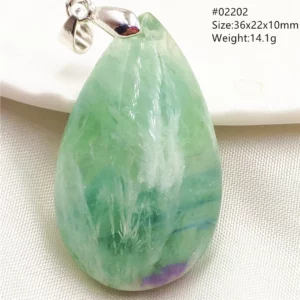 Natural Blue-Green Fluorite Water Drop Pendant Necklace - Image 27