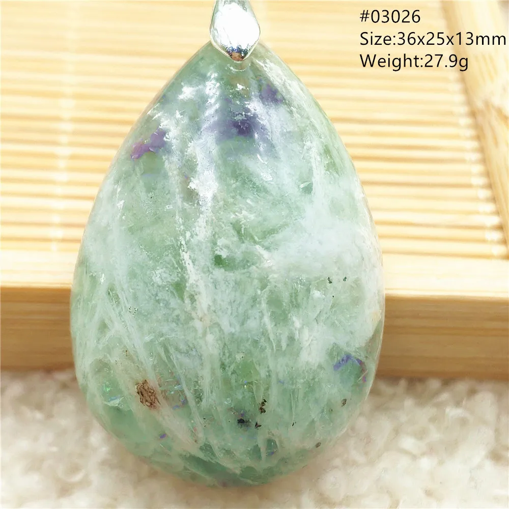 Natural Blue-Green Fluorite Water Drop Pendant Necklace