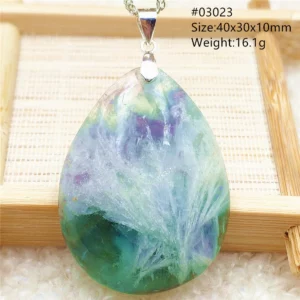 Natural Blue-Green Fluorite Water Drop Pendant Necklace - Image 12