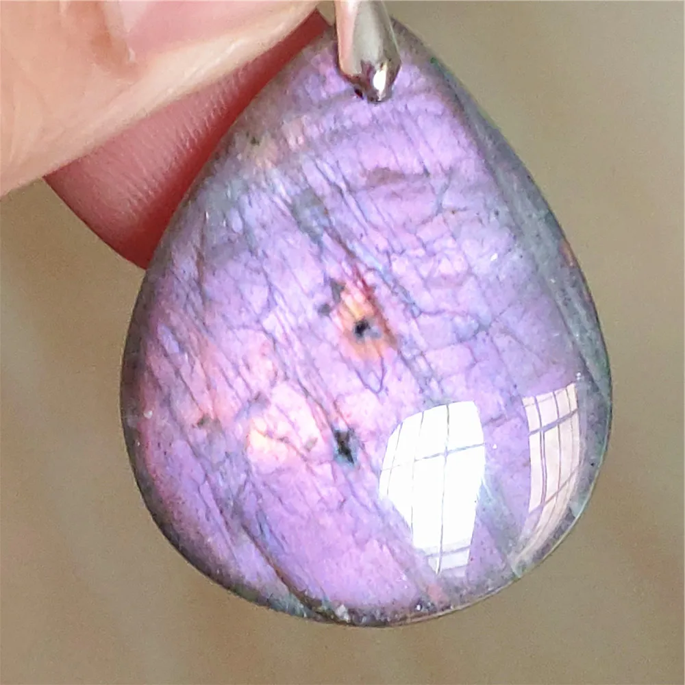 Natural Blue Labradorite Bead Pendant Necklace