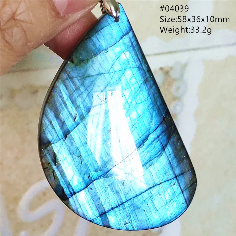 Natural Blue Labradorite Stone Pendant Necklace, AAAAA