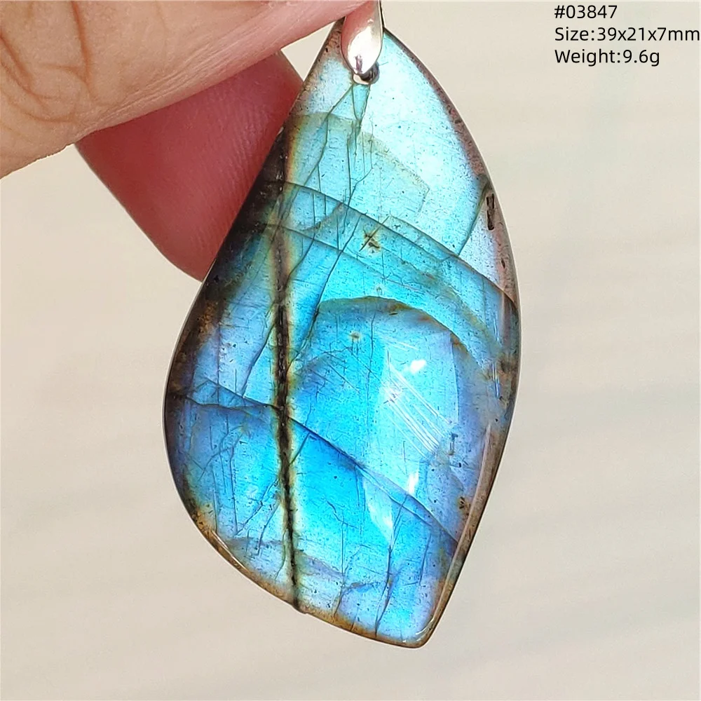 Natural Blue Labradorite Stone Pendant Necklace, AAAAA