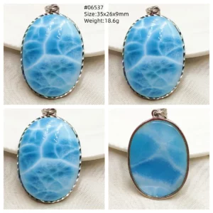 Oval Blue Larimar Teardrop Pendant Necklace, AAAAAA - Image 63