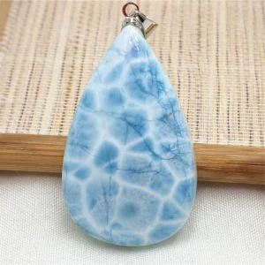 Oval Blue Larimar Teardrop Pendant Necklace, AAAAAA - Image 14