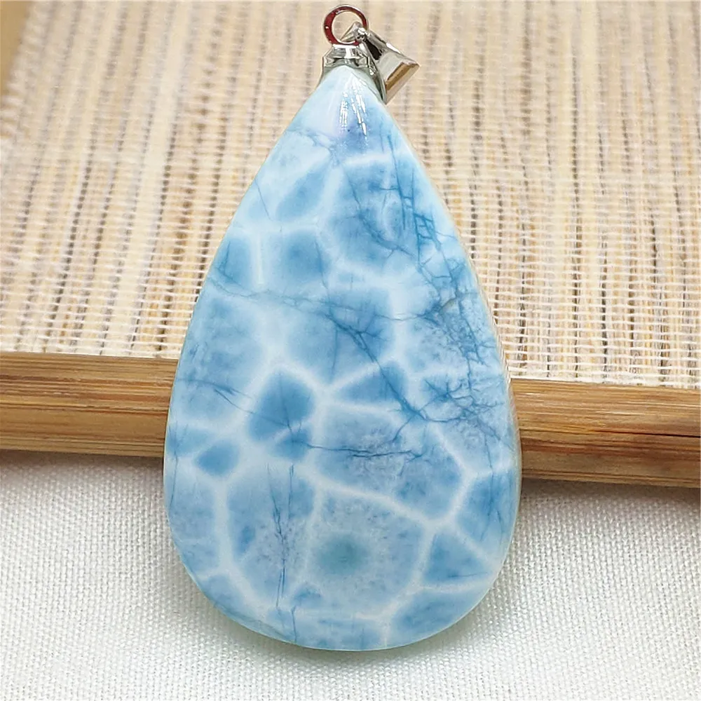 Oval Blue Larimar Teardrop Pendant Necklace, AAAAAA