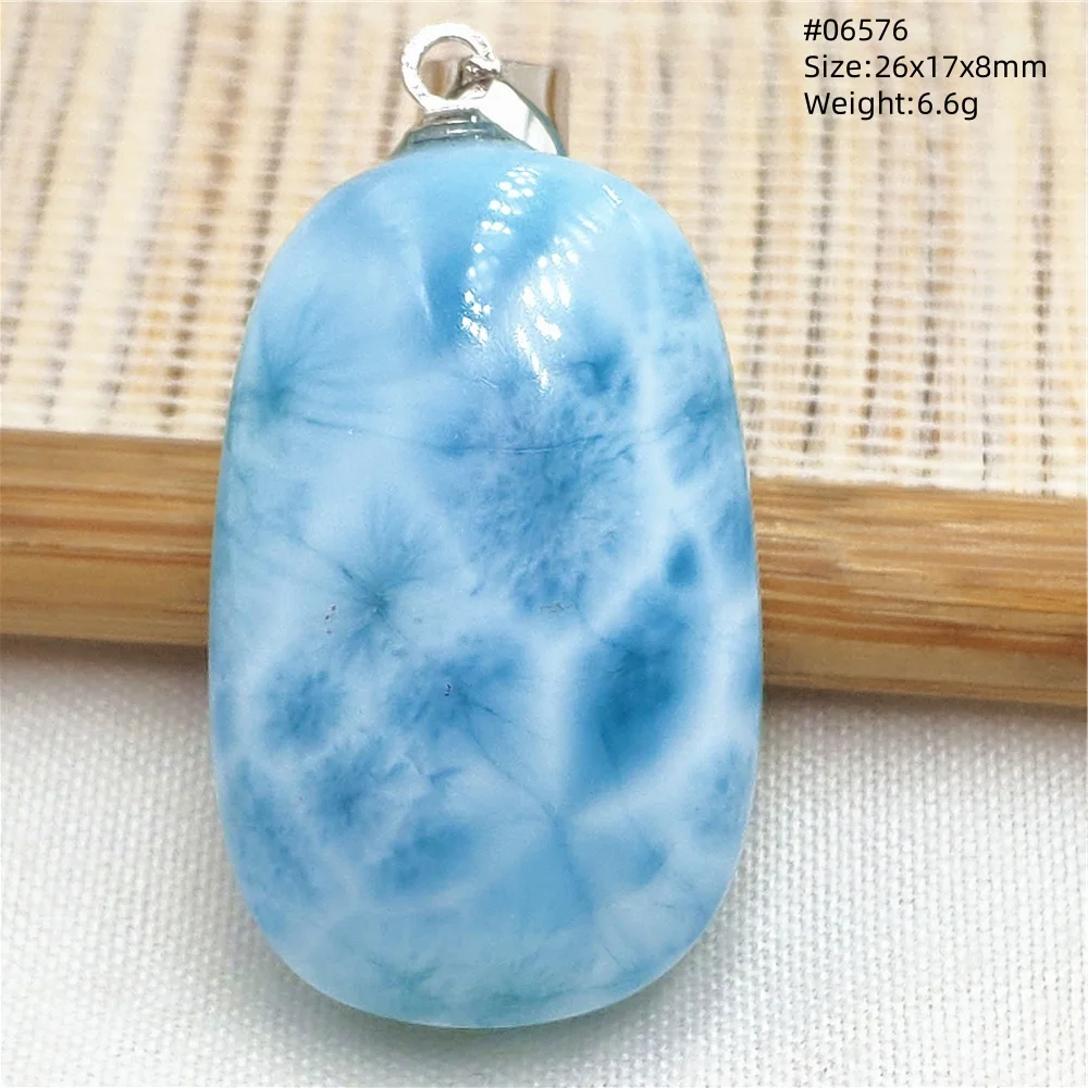 Oval Blue Larimar Teardrop Pendant Necklace, AAAAAA