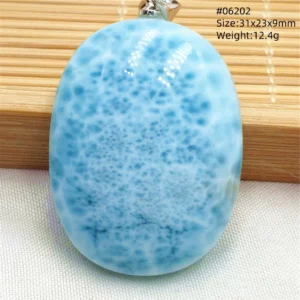 Oval Blue Larimar Teardrop Pendant Necklace, AAAAAA - Image 30
