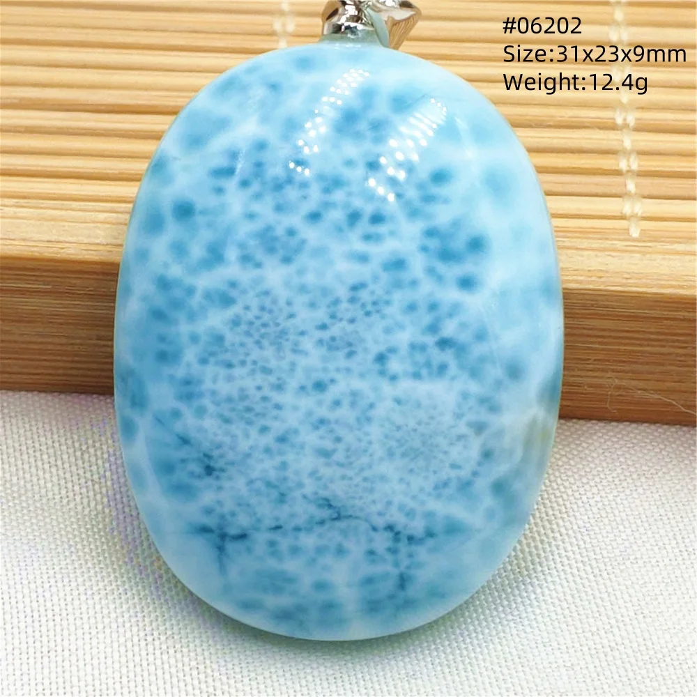 Oval Blue Larimar Teardrop Pendant Necklace, AAAAAA