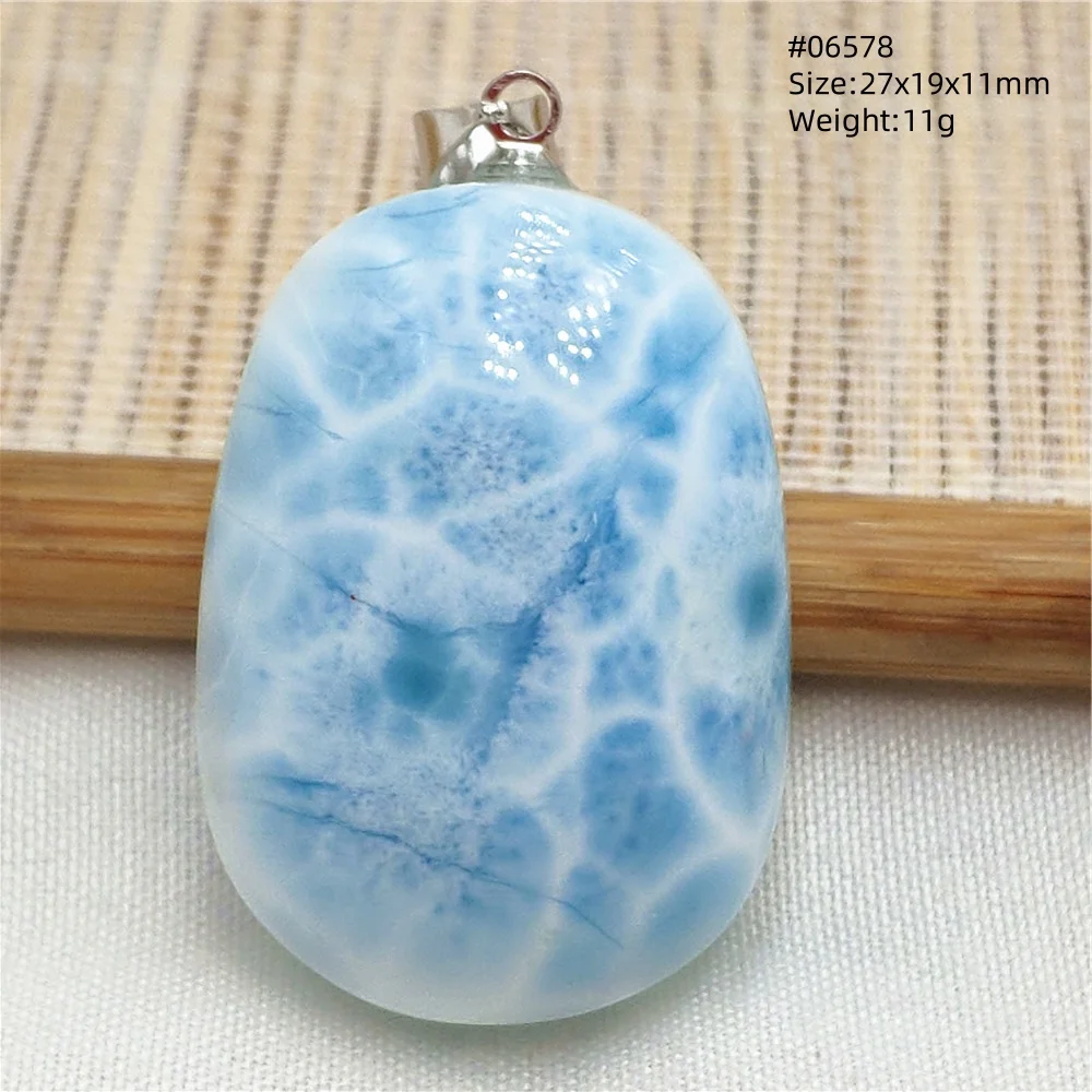Oval Blue Larimar Teardrop Pendant Necklace, AAAAAA