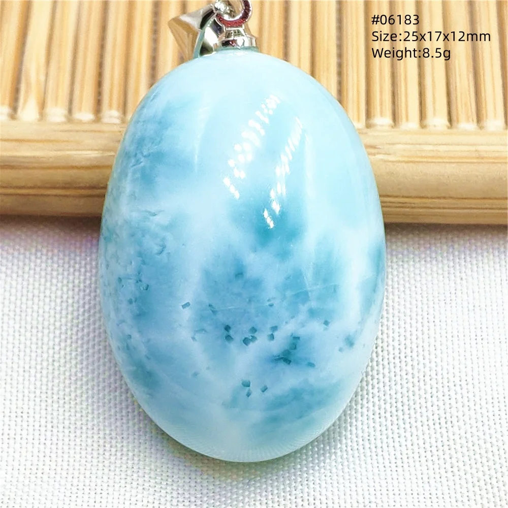 Oval Blue Larimar Teardrop Pendant Necklace, AAAAAA