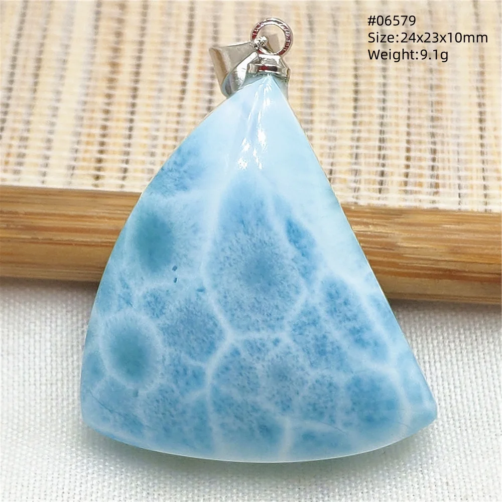 Oval Blue Larimar Teardrop Pendant Necklace, AAAAAA
