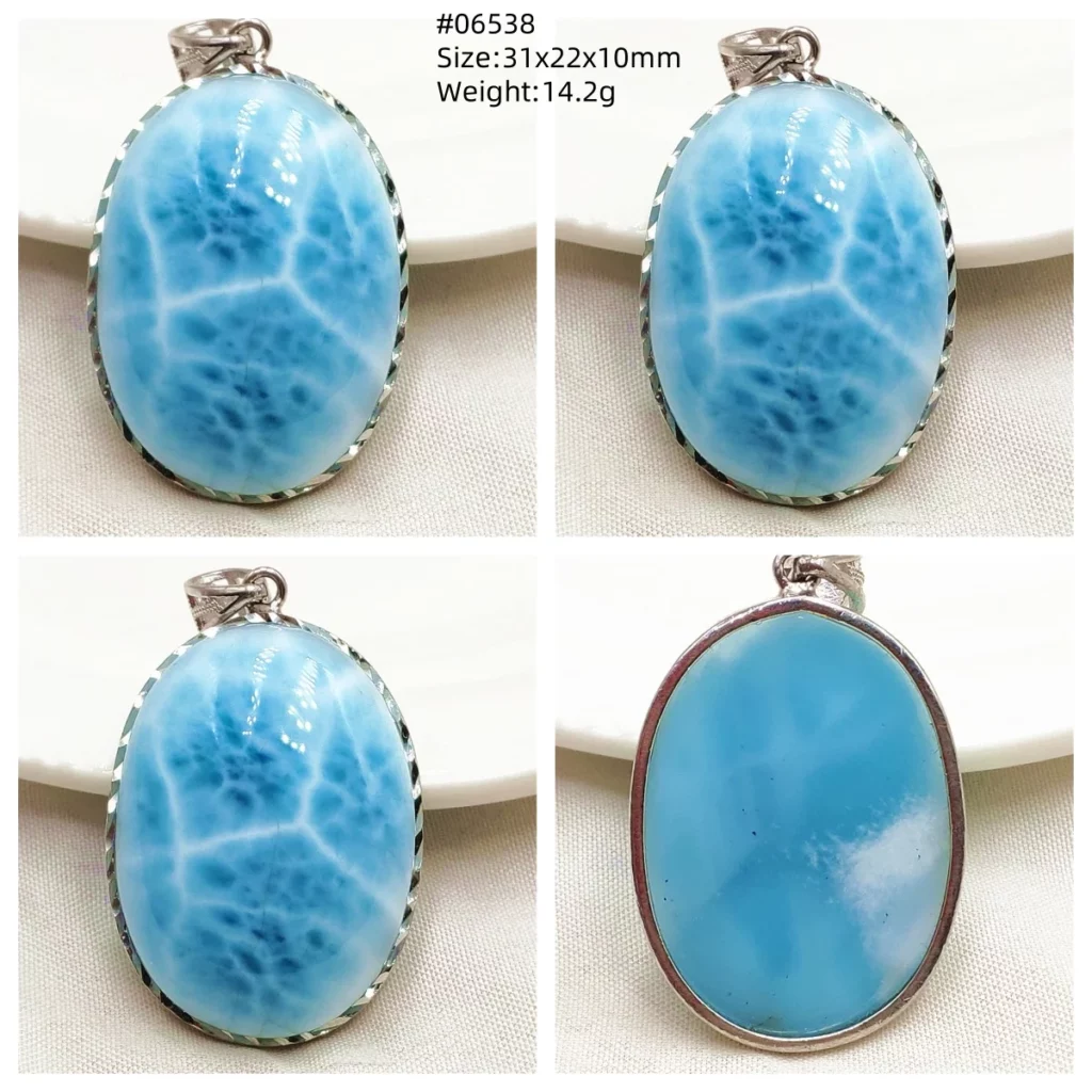 Oval Blue Larimar Teardrop Pendant Necklace, AAAAAA