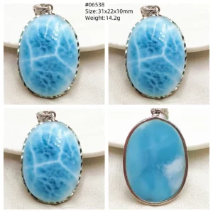 Oval Blue Larimar Teardrop Pendant Necklace, AAAAAA - Image 61