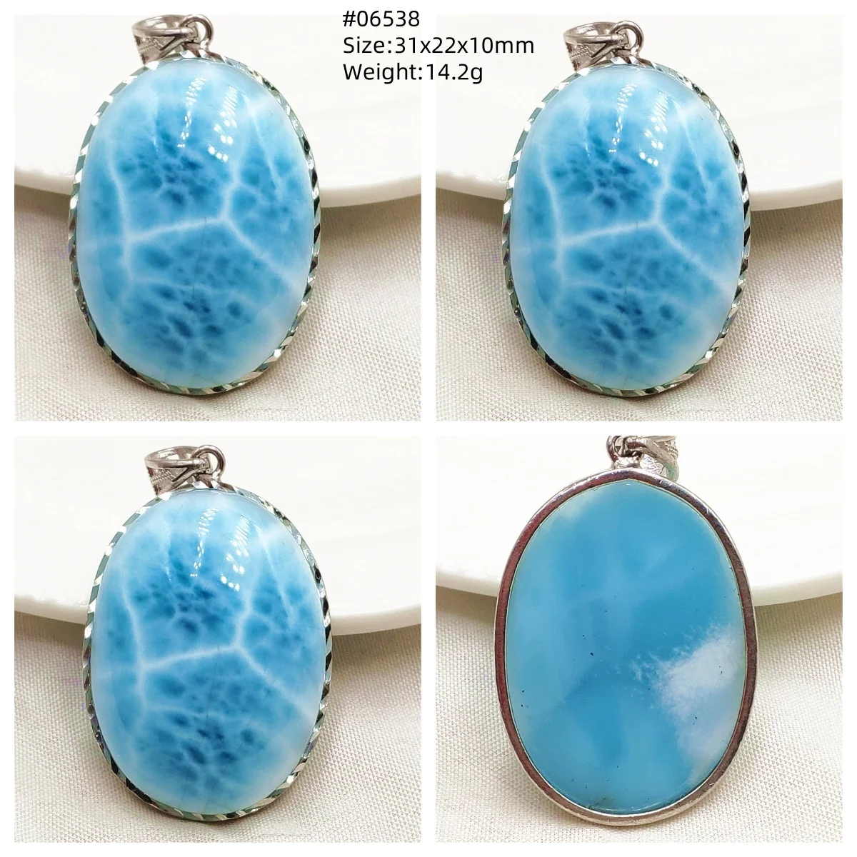 Oval Blue Larimar Teardrop Pendant Necklace, AAAAAA - Image 61