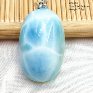 Oval Blue Larimar Teardrop Pendant Necklace, AAAAAA - Image 40