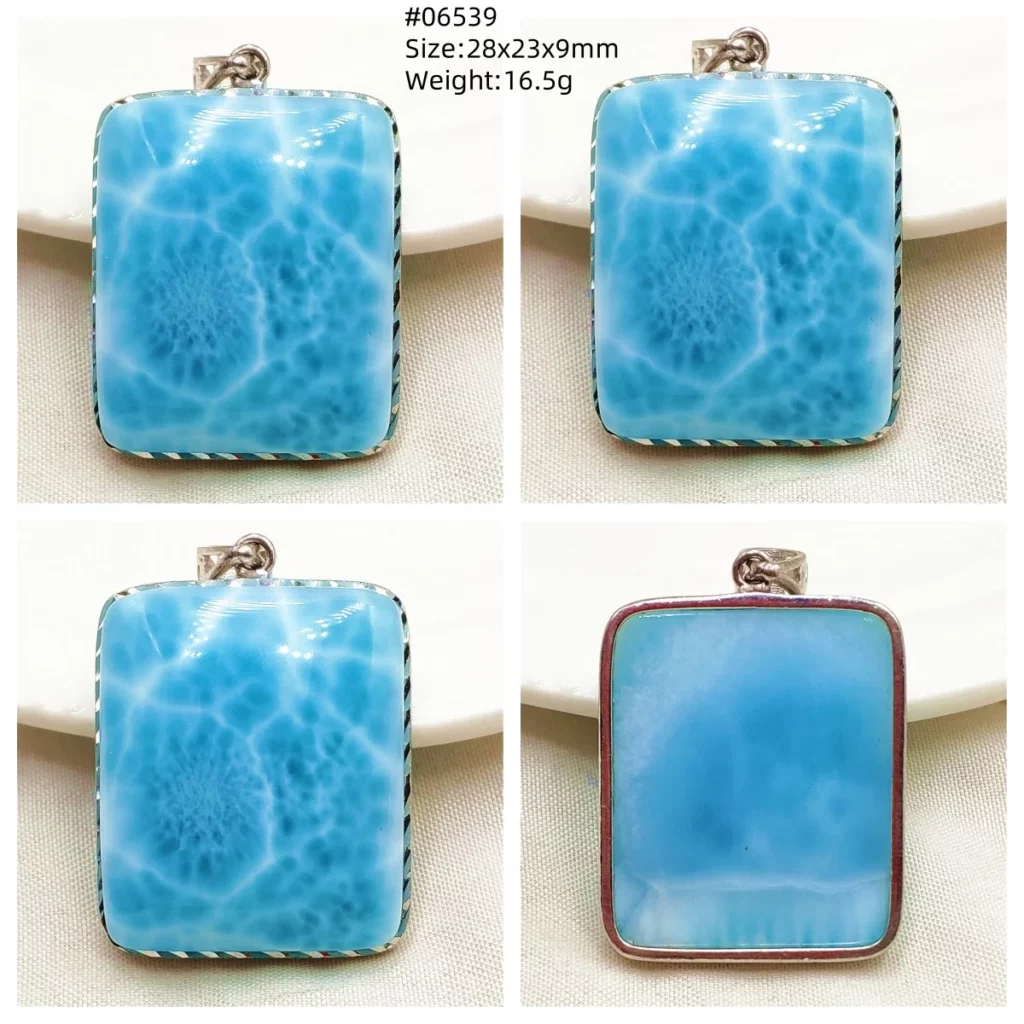 Oval Blue Larimar Teardrop Pendant Necklace, AAAAAA