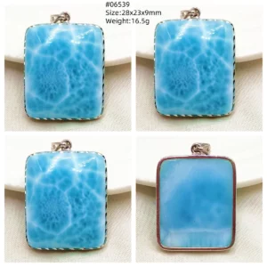 Oval Blue Larimar Teardrop Pendant Necklace, AAAAAA - Image 60
