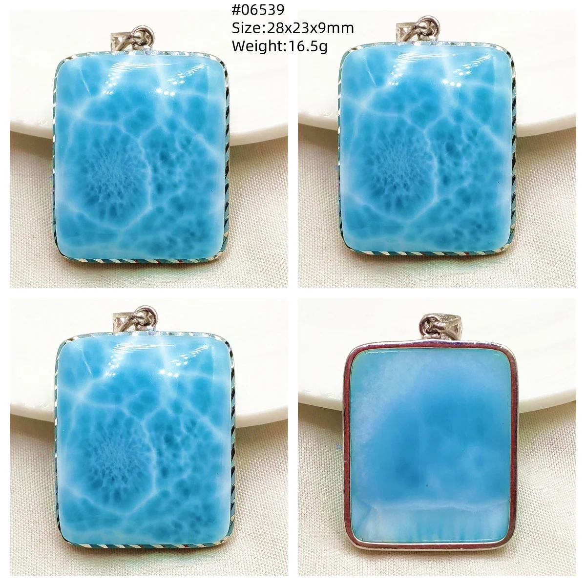 Oval Blue Larimar Teardrop Pendant Necklace, AAAAAA - Image 60