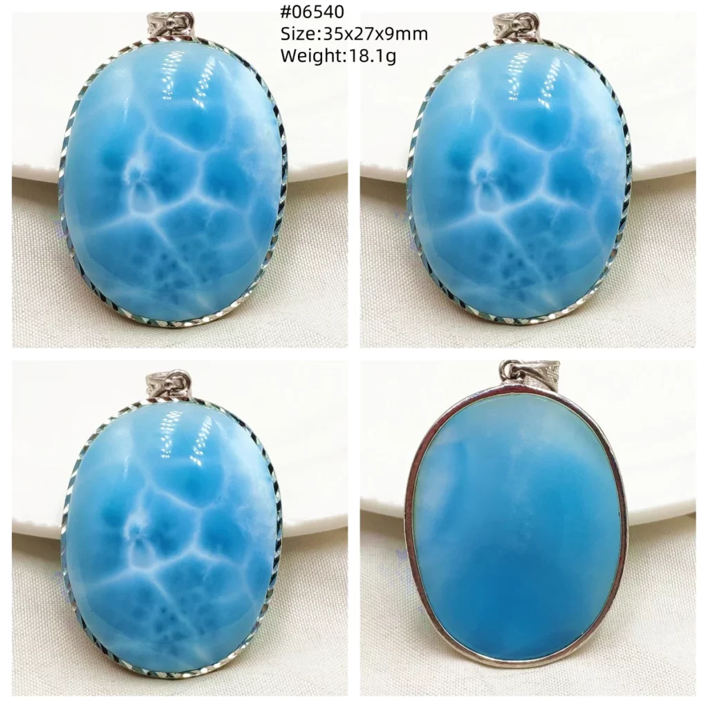 Oval Blue Larimar Teardrop Pendant Necklace, AAAAAA