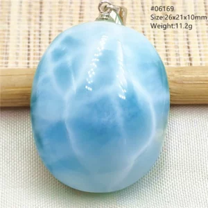 Oval Blue Larimar Teardrop Pendant Necklace, AAAAAA - Image 17