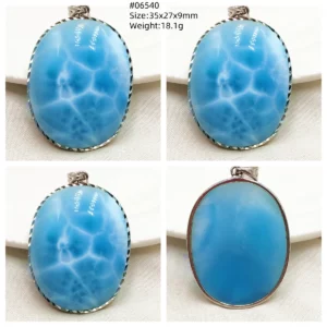 Oval Blue Larimar Teardrop Pendant Necklace, AAAAAA - Image 59