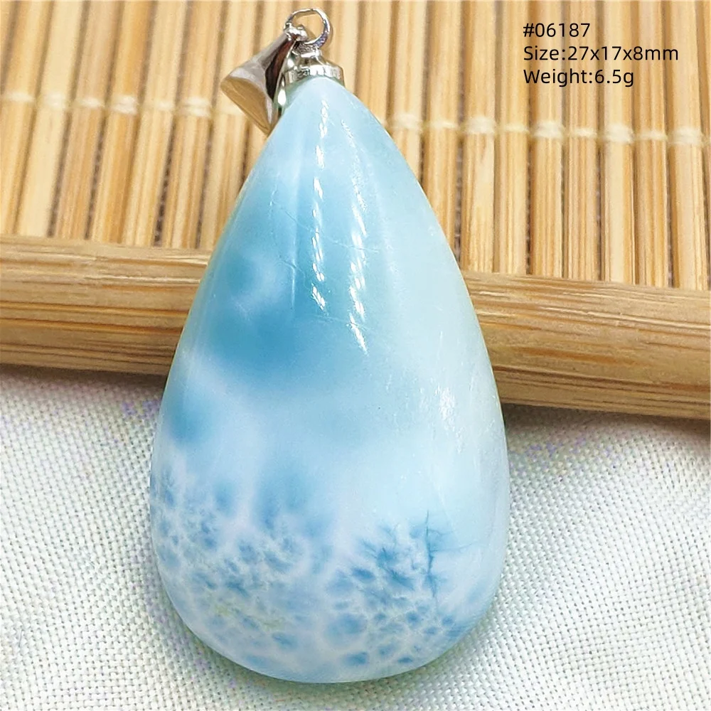 Oval Blue Larimar Teardrop Pendant Necklace, AAAAAA