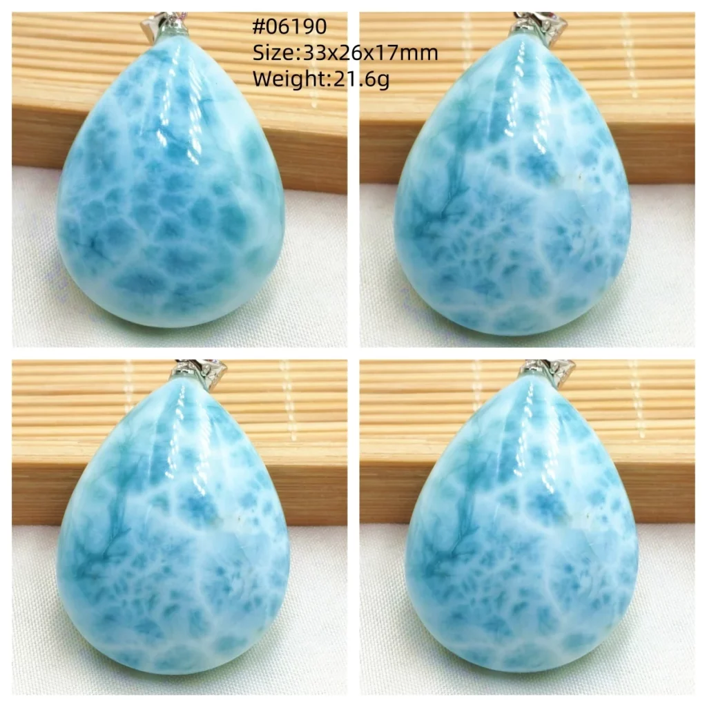 Oval Blue Larimar Teardrop Pendant Necklace, AAAAAA