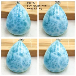 Oval Blue Larimar Teardrop Pendant Necklace, AAAAAA - Image 34
