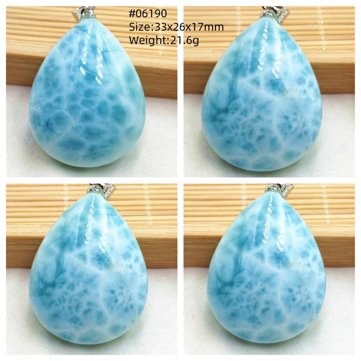 Oval Blue Larimar Teardrop Pendant Necklace, AAAAAA - Image 34